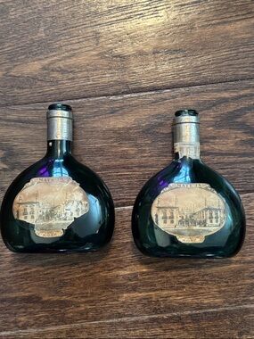 Vintage Mateus Rosé Green Glass Wine Bottles Set of 2 Bar Decor Mid Century